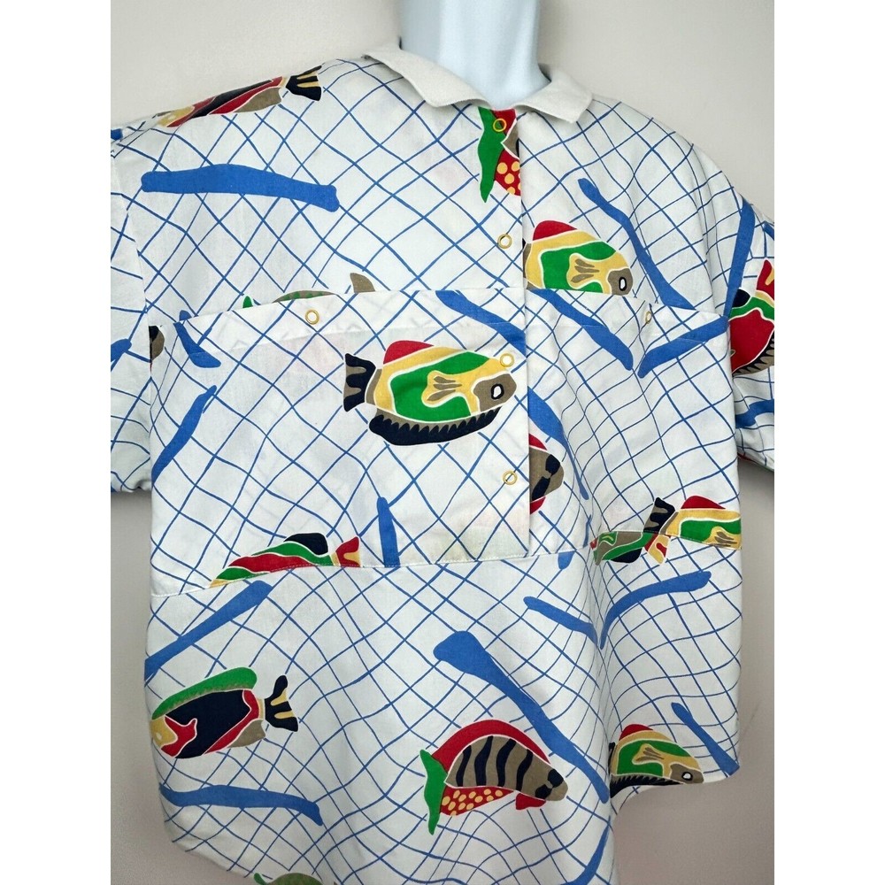 Levis Sportswear Vintage 1980's Fish Print Oversize Unisex Cotton Shirt XL - Picture 5 of 16